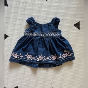 Guess|Baby girl Denim Dress with Pink floral Embroidery,vintage style•3-6 months